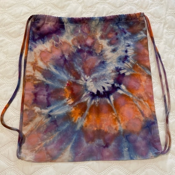 Hand crafted tie dye Drawstring Backpack 100% Cotton - Picture 1 of 7
